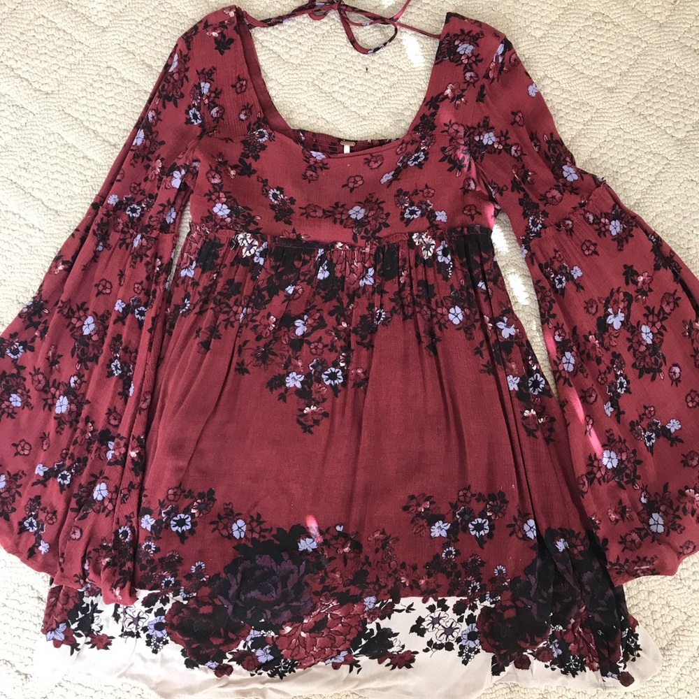 Free People Boho Maroon Floral Dress